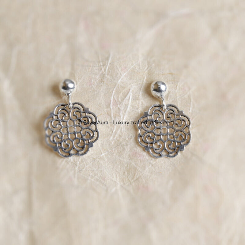 Silver earring, product angle