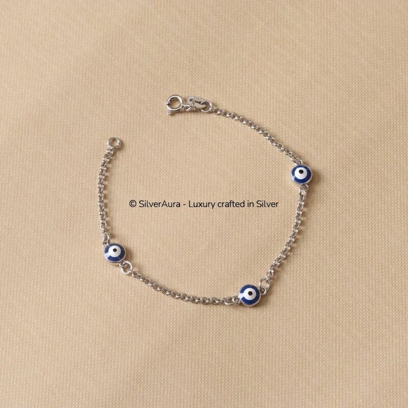 Evil eye bracelet worn on wrist