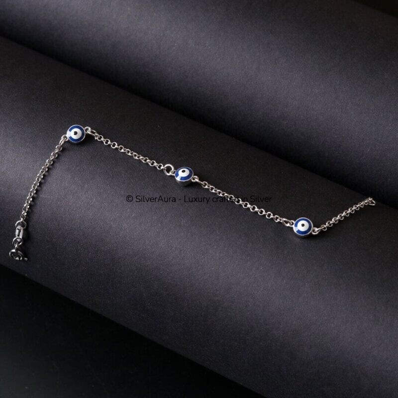 Evil eye bracelet, close-up of enamel detail
