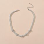 rhinestone silver chain short clavicle necklace wedding party textured jewellery