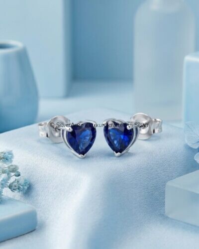 Heart solitaire studs in 925 sterling silver