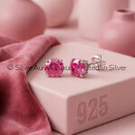 Pinkish red solitaire earrings in 925 sterling silver