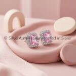Rectangle solitaire pink silver studs, product view