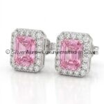 Rectangle solitaire pink silver studs, styled view