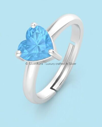 Sky blue heart ring in 925 sterling silver