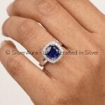 Blue solitaire silver ring, product view