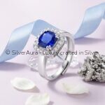 Blue solitaire silver ring in 925 sterling silver