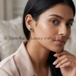 Green solitaire silver earrings, product view