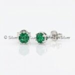 Green solitaire silver earrings, additional view