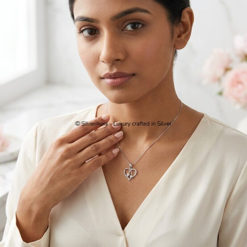 Heart silver pendant in 925 sterling silver