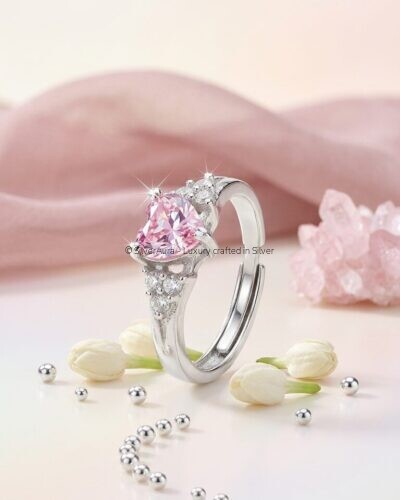 Pink heart ring, front view