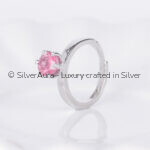 Pink star zircon ring, close-up view