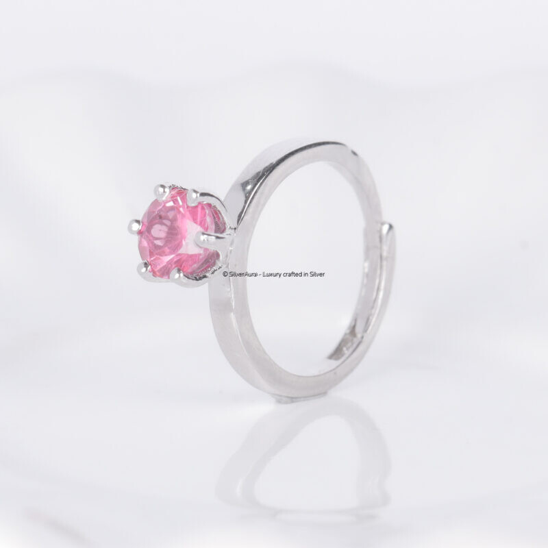 Pink star zircon ring, close-up view