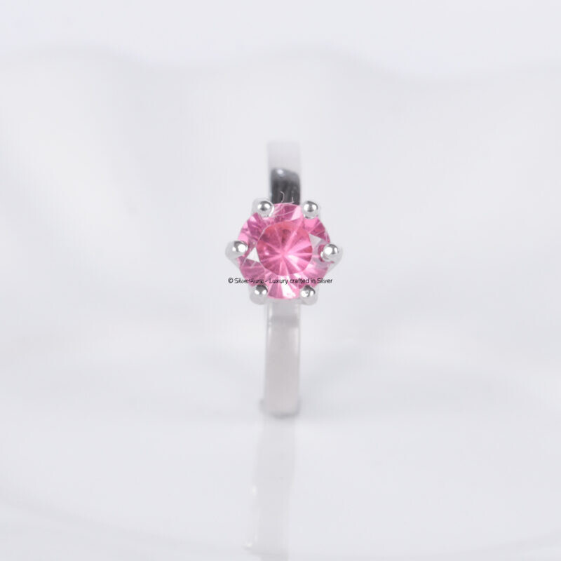 Pink star silver ring in 925 sterling silver
