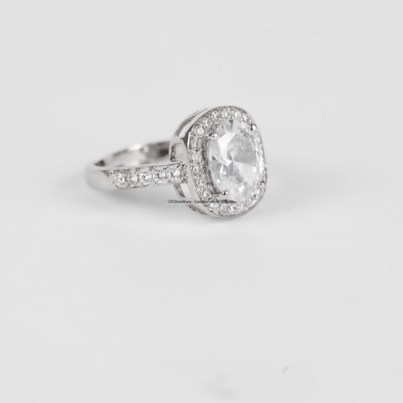 Pure solitaire silver ring, close-up view
