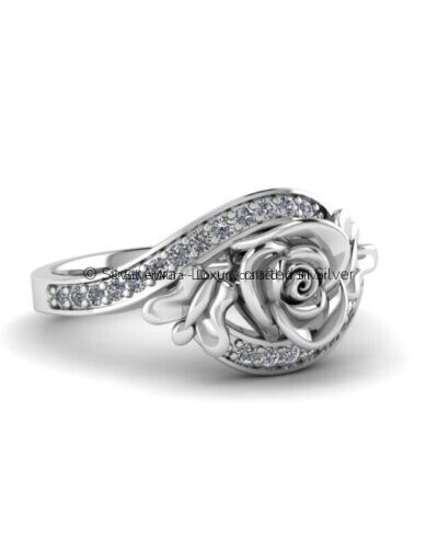Rose and butterfly silver ring in 925 sterling silver