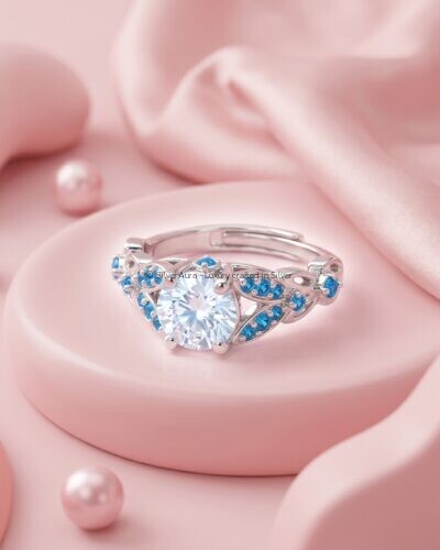 Blue solitaire ring in 925 sterling silver
