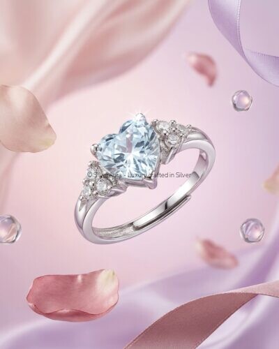 Solitaire heart ring, front view