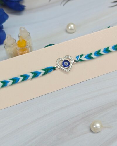 Heart Shaped Evil Eye Sterling Silver 92.5 Rakhi